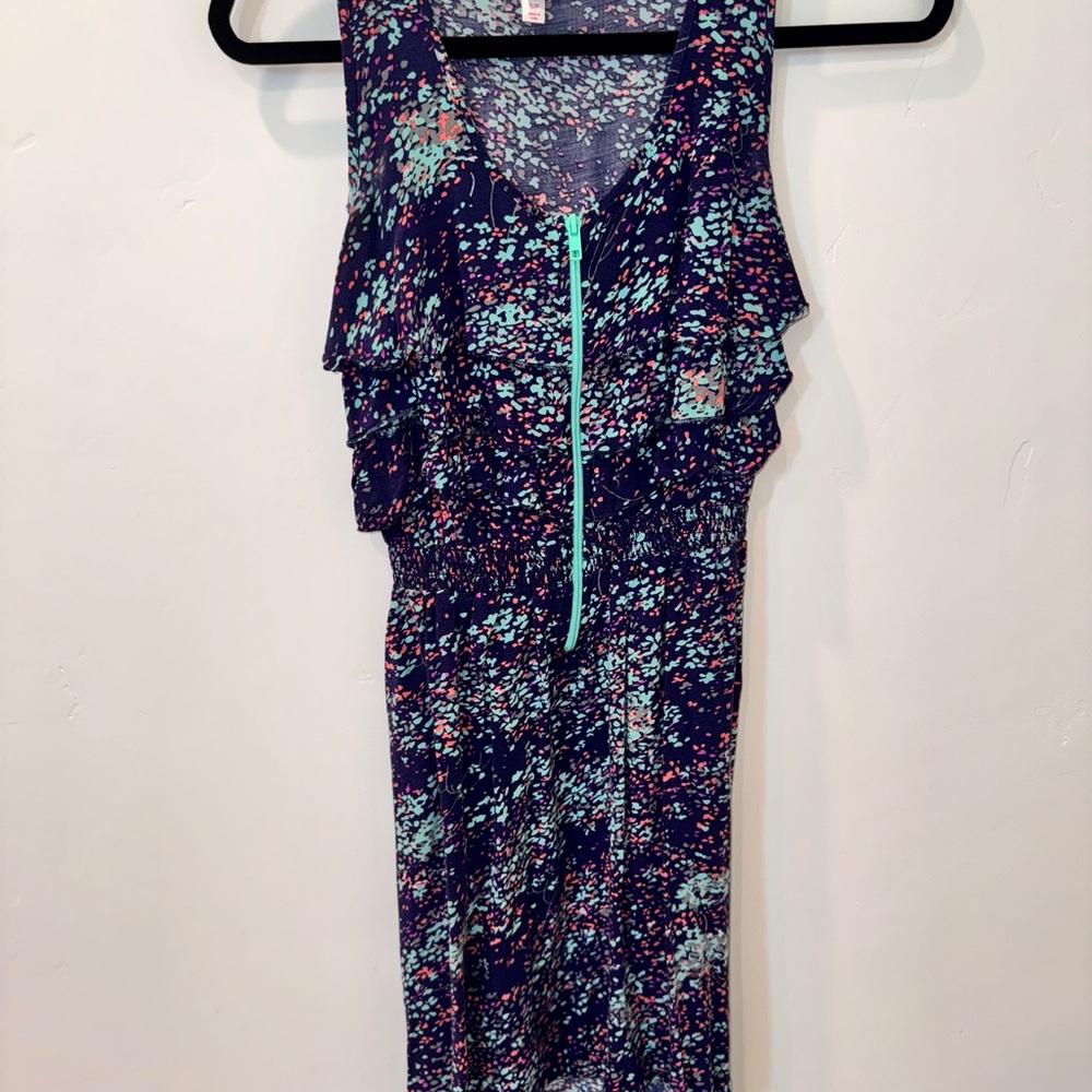 Xhilaration Blue and Pink Patterned Midi Dress